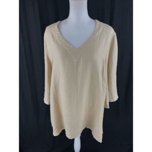 Bryn Walker USA Womens S Oversized Linen Tunic Blouse Bell 3/4 Sleeve Beige‎